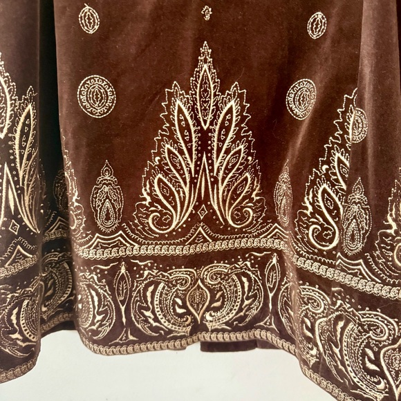 Late 90”s Vintage Peter Nygard Penny Lane Chocolate Velvet Feel Embroidered Coat - Picture 6 of 7